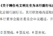 星尘算命北京银行：同意聘任毛文利为副行长